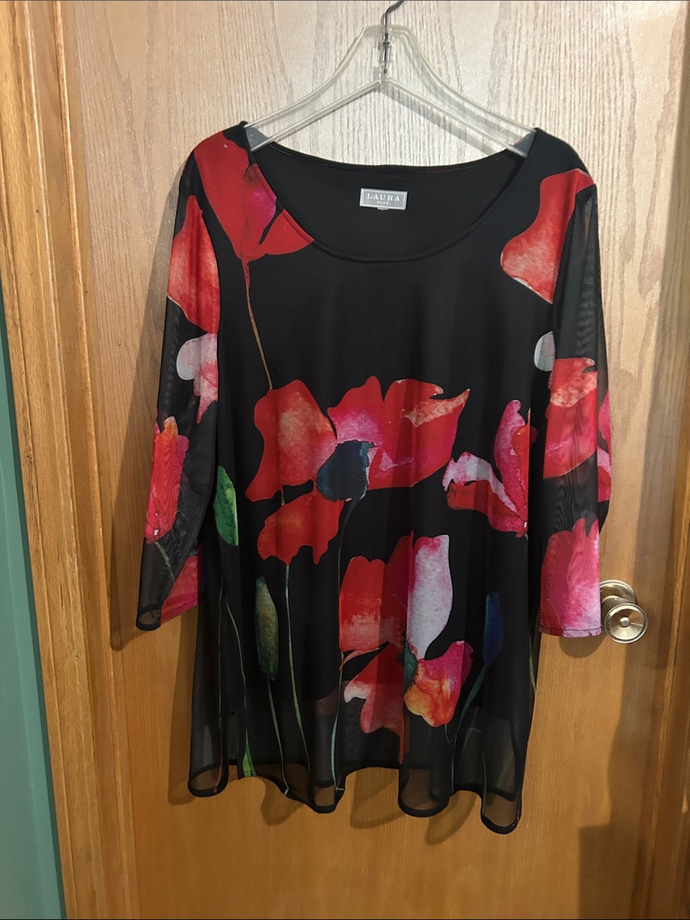 Laura Black Tunic with Red Floral Print